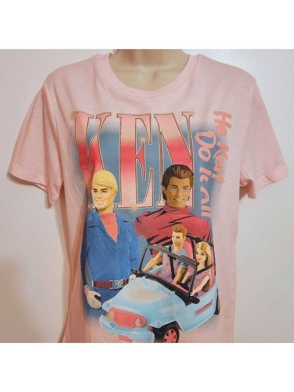 Love Tribe Barbie Ken Graphic Tee Pink Blue Crew Neck Small - Picture 2 of 8